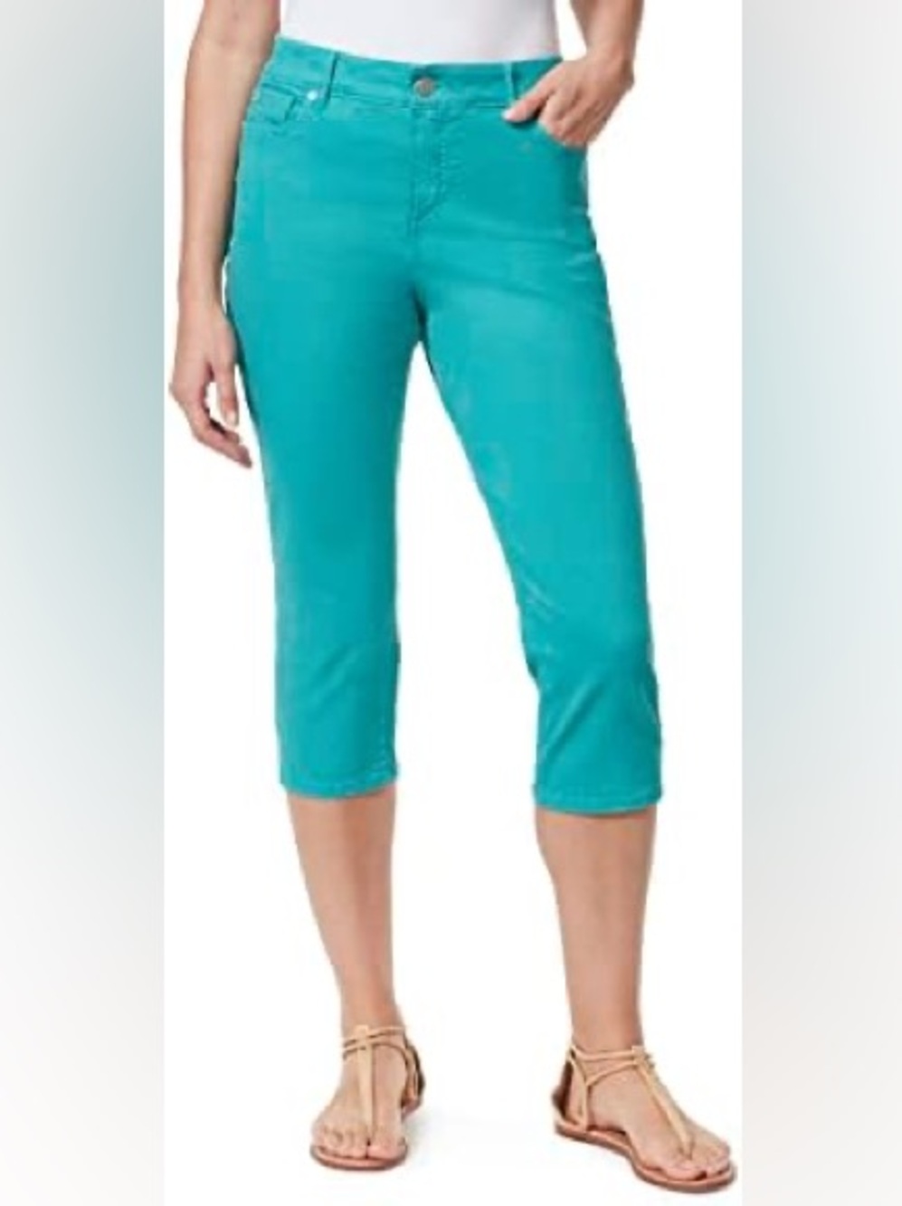 Gloria Vanderbilt Amanda Embellished Skimmer Capri Pants Aqua Turquoise Size 6